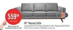 The Brick Kort & Co. Kassia 90.6 Linen-Look Fabric Sofa with Wood Base and Legs - Grey offer