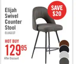 The Brick Elijah Counter-Height Stool with Swivel Seat, Linen-Look Fabric, Metal - Grey offer