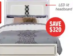 The Brick Ava Panel Bed with Headboard & Frame, LED, Glam, White - Queen Size offer