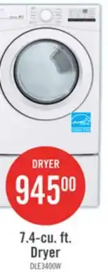 The Brick LG 7.4 Cu. Ft. Electric Dryer - White - Stackable - DLE3400W offer
