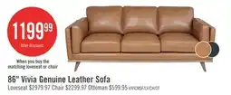 The Brick Vivia 86 Genuine Leather Sofa with Removable Seat Cushions and Wood Base - Caramel Brown offer