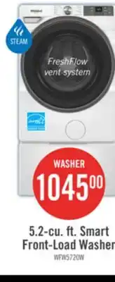 The Brick Whirlpool 5.2 Cu. Ft. Smart Front-Load Washer with FreshFlow? Vent System - White - WFW5720RW offer