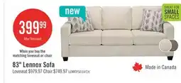 The Brick Made in Canada Lennox 83 Chenille Fabric Sofa with Reversible Cushions and Accent Pillows - Taupe offer
