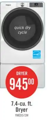 The Brick Whirlpool 7.4 Cu. Ft. Smart Electric Dryer with Wrinkle Shield - White - YWED5720RW offer