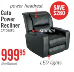 The Brick Cato 36.50 Leather-Look Fabric Power Reclining Chair with Power Headrest and Dual Cupholders - Black offer