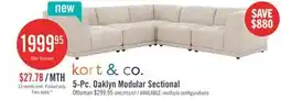 The Brick Kort & Co. Oaklyn Modular 5-Piece Fabric Sectional with Tufted Seat Cushions - Beige offer
