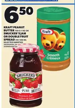 Independent City Market KRAFT PEANUT BUTTER 750 G-1 KG OR SMUCKER'S JAM OR DOUBLE FRUIT SPREAD 310-500 ML offer