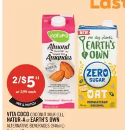 Shoppers Drug Mart VITA COCO COCONUT MILK (1L), NATUR-A or EARTH'S OWN ALTERNATIVE BEVERAGE (946 ml) offer