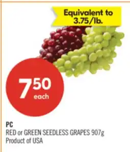 Shoppers Drug Mart PC RED or GREEN SEEDLESS GRAPES offer