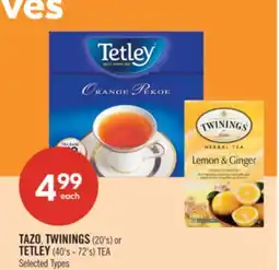 Shoppers Drug Mart TAZO, TWININGS (20's) or TETLEY (40's - 72's) TEA offer