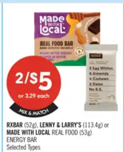 Shoppers Drug Mart RXBAR (52g), LENNY & LARRY'S (113.4g) or MADE WITH LOCAL REAL FOOD (53g) ENERGY offer