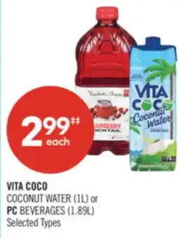 Shoppers Drug Mart VITA COCO COCONUT WATER (1L) or PC BEVERAGES (1.89L) offer
