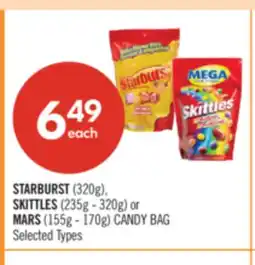 Shoppers Drug Mart STARBURST (320g), SKITTLES (235g - 320g) or MARS (155g - 170g) CANDY BAG offer