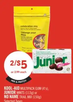 Shoppers Drug Mart KOOL-AID MULTIPACK GUM (4's), JUNIOR MINTS (113g) or NO NAME TRAIL MIX (150g) offer