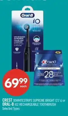 Shoppers Drug Mart CREST3DWHITESTRIPS SUPREME BRIGHT (21's) or ORAL-BiO2 RECHARGEABLE TOOTHBRUSH offer