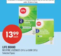 Shoppers Drug Mart LIFE BRAND NICOTINE LOZENGES (24's) or GUM (30's) offer