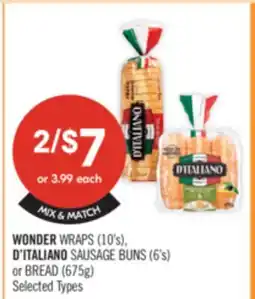 Shoppers Drug Mart WONDER WRAPS (10's), D'ITALIANO SAUSAGE BUNS (6's) or BREAD (675g) offer
