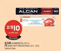 Shoppers Drug Mart ALCAN ALUMINUM FOIL (50') or PC HEAVY-DUTY FREEZER BAGS (10's - 38's) offer