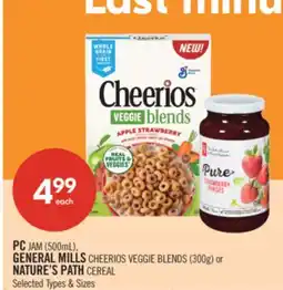 Shoppers Drug Mart PC JAM (500mL) GENERAL MILLS CHEERIOS VEGGIE BLENDS (300g) or NATURE'S PATH CEREAL offer