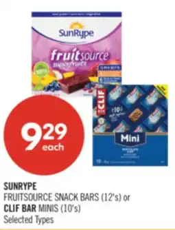 Shoppers Drug Mart SUNRYPE FRUITSOURCE SNACK BARS (12's) or CLIF BAR MINIS (10's) offer