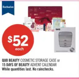 Shoppers Drug Mart QUO BEAUTY COSMETIC STORAGE CASE or 15 DAYS OF BEAUTY ADVERT CALENDAR offer