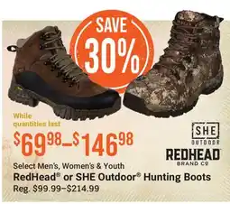 Cabela's Select Men's, Women's & Youth RedHead or SHE Outdoor Hunting Boots offer