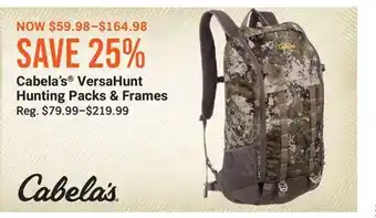 Cabela's Cabela's VersaHunt Hunting Packs & Frames offer