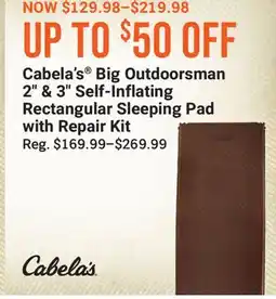 Cabela's Cabela's Big Outdoorsman 2 & 3 Self-Inflating Rectangular Sleeping Pad with Repair Kit offer