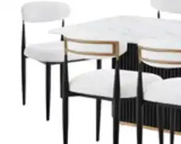The Brick Kort & Co. Capri 7pc Dining Set with Table & 6 Chairs, Gold Accent, Pedestal Base, 72W - White offer