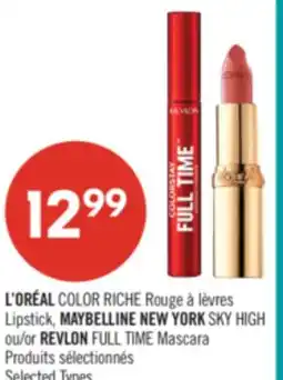 Pharmaprix L'ORÉAL COLOR RICHE Lipstick, MAYBELLINE NEW YORK SKY HIGH or REVLON FULL TIME Mascara offer