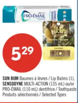 Pharmaprix SUN BUM Lip Balms (1), SENSODYNE MULTI-ACTION (135 mL) or PRO-ÉMAIL (110 mL) Toothpaste offer