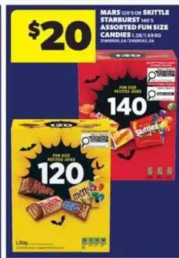 Real Canadian Superstore Mars or Skittle Starburst Assorted Fun Size Candies offer
