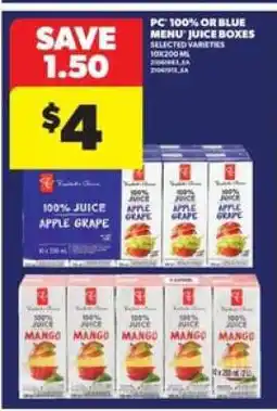 Real Canadian Superstore PC 100% or Blue Menu Juice Boxes offer