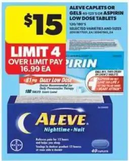 Real Canadian Superstore Aleve Caplets or Gels or Aspirin Low Dose Tablets offer