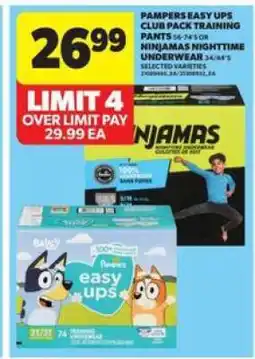 Real Canadian Superstore Pampers Easy Ups Club Pack Training Pants or Ninjamas Nighttime Underwear offer