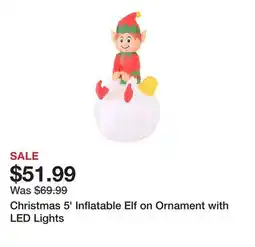TSC Stores Christmas 5' Inflatable Elf on Ornament with LED Lights offer