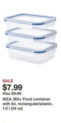 IKEA IKEA 365+ Food container with lid, rectangular/plastic, 1.0 l (34 oz) offer