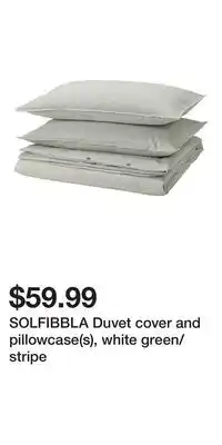 IKEA SOLFIBBLA Duvet cover and pillowcase(s), white green/stripe offer
