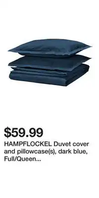 IKEA HAMPFLOCKEL Duvet cover and pillowcase(s), dark blue, Full/Queen (Double/Queen) offer