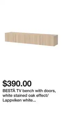 IKEA BESTÅ TV bench with doors, white stained oak effect/Lappviken white stained oak effect offer