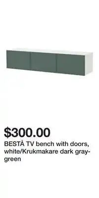 IKEA BESTÅ TV bench with doors, white/Krukmakare dark gray-green offer