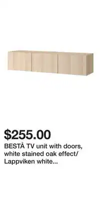 IKEA BESTÅ TV unit with doors, white stained oak effect/Lappviken white stained oak effect offer