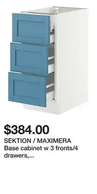 IKEA SEKTION / MAXIMERA Base cabinet w 3 fronts/4 drawers, white/Lerhyttan blue offer