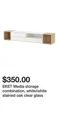 IKEA EKET Media storage combination, white/white stained oak clear glass offer