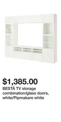 IKEA BESTÅ TV storage combination/glass doors, white/Pipmakare white offer