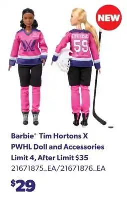 Real Canadian Superstore Barbie Tim Hortons X PWHL Doll and Accessories offer