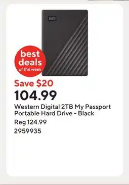 Staples Western Digital 2TB My Passport Portable Hard Drive - Black offer
