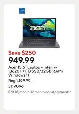 Staples Acer 15.6 Laptop - Intel i7-13620H/1TB SSD/32GB RAM/Windows 11 offer