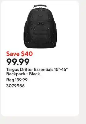 Staples Targus Drifter Essentials 15-16 Backpack - Black offer
