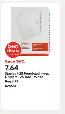 Staples Staples 1-25 Preprinted Index Dividers - 25 Tabs - White offer